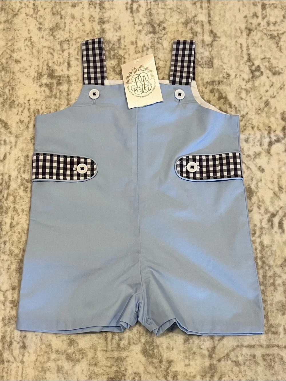 TBBC Teddy’s Tab Jon Jon – Beale Street Blue Navy Gingham 12-18 Month NWT